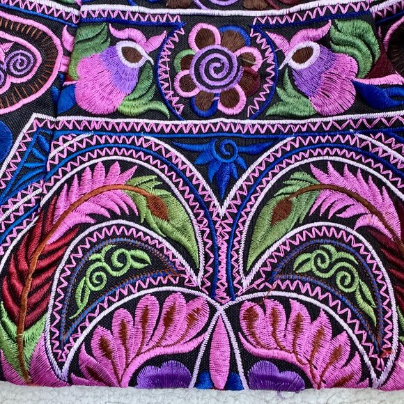 Purple and Pink Embroidered Hmong Crossbody Bag - Picture 6 of 10
